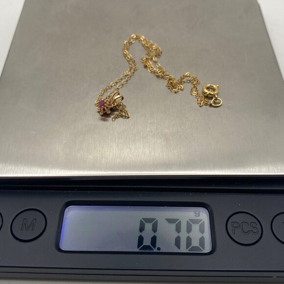 Vintage 14k Gold Filled Ruby Pendant Necklace 15" Stone GLOWS Delicate Layering - Picture 4 of 10